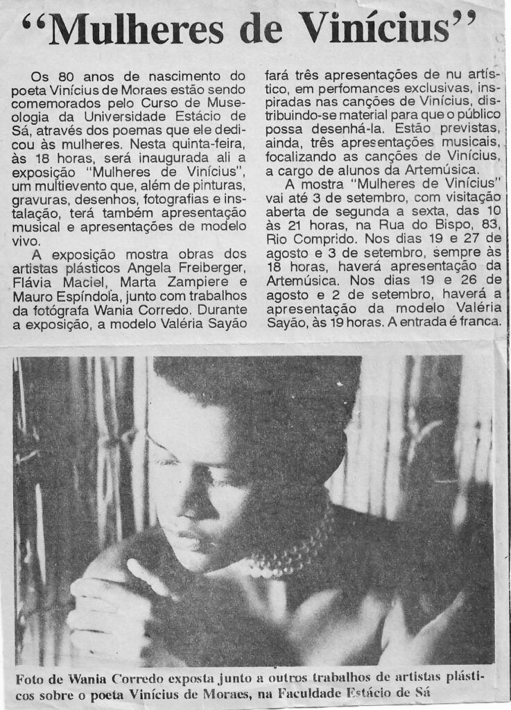 Alethea Mattos, modelo en la exposicion "Mujeres de Vinicius", fotografia Wania Corredo. Año 1993.
